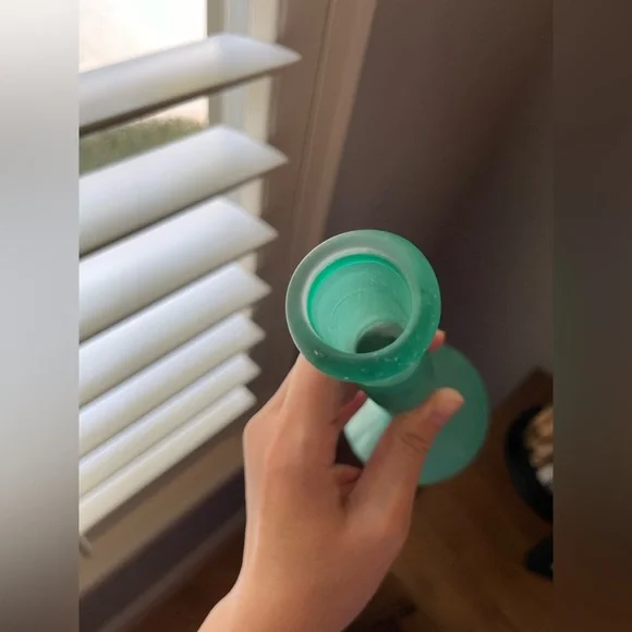 Hand Blown Satin Green Glass  13.25” Tall Vase - Picture 4 of 5